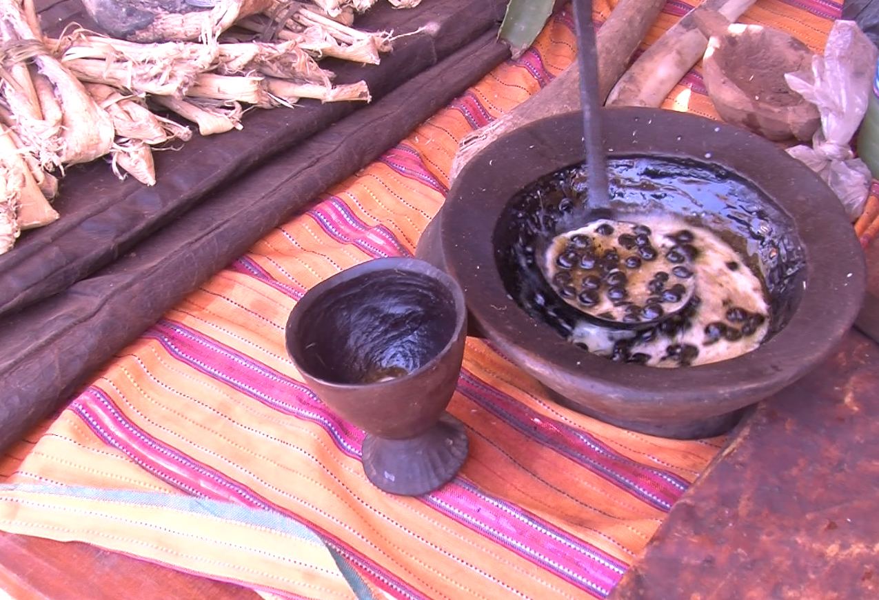 Traditional foods are prepared for festival guests.